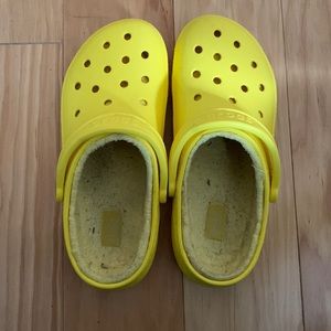 Yellow fuzzy crocs